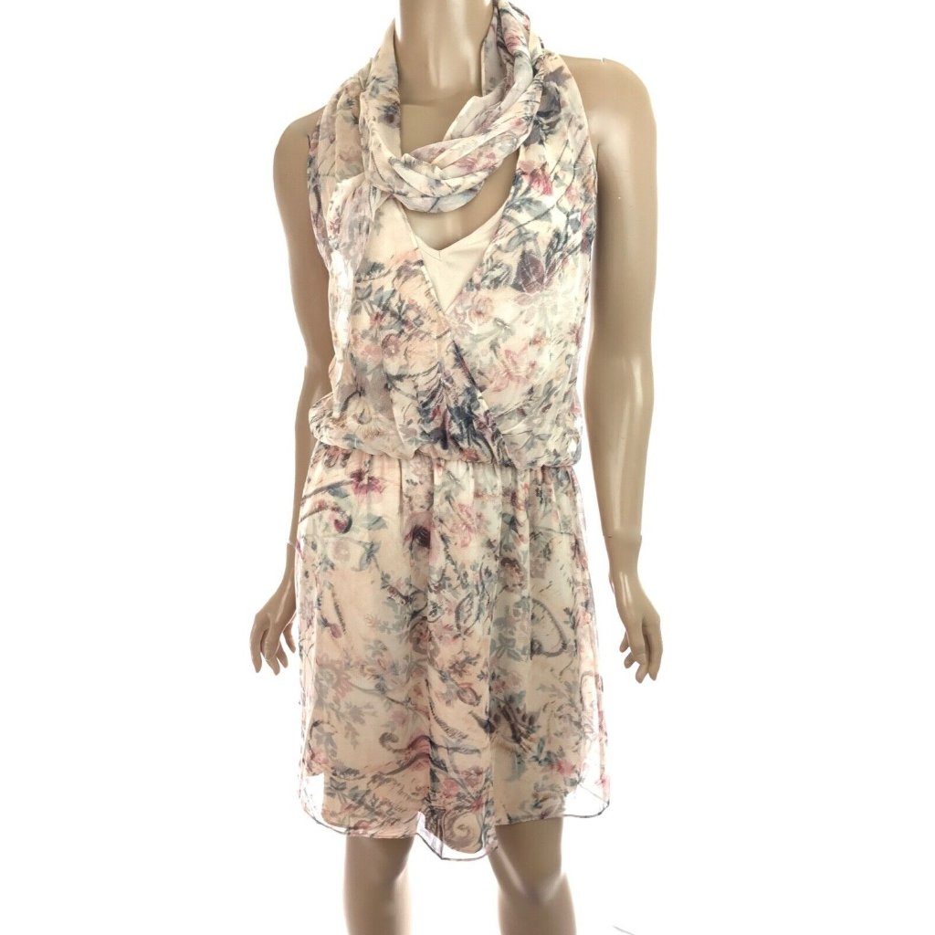 Haute Hippie Silk Sheer 'Ginny' Mini Dress Size 10 Rose Beige Floral Halter Neck